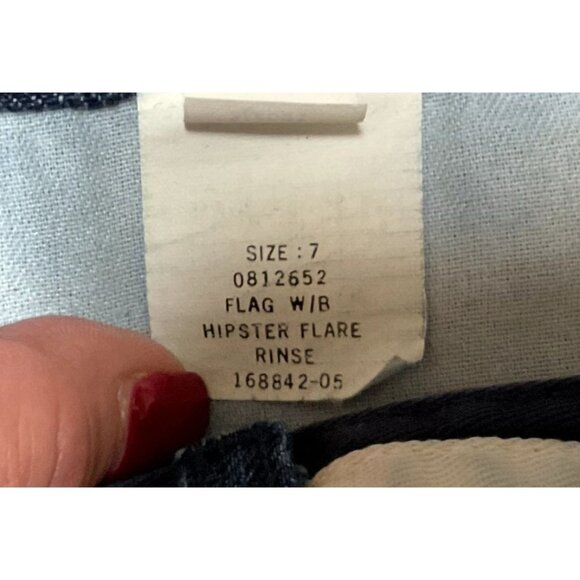 VTG Y2K HIPSTER FLARE JEANS SIZE 7 BLUE TOMMY HILFIGER FLAG WAISTBAND WOMENS - Picture 6 of 7